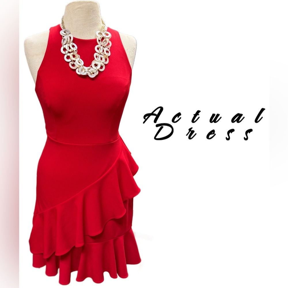 Gianni Bini Red Ruffle Cocktail Dress - Picture 2 of 3
